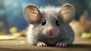 AI generated Cute funny fluffy mouse close up photo