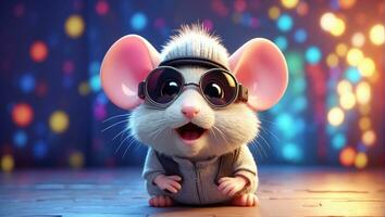 AI generated Cute funny mouse wearing sunglasses photo