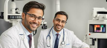 ai generado retrato de un sonriente masculino médico foto