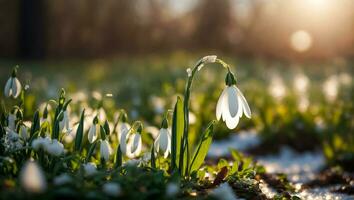 AI generated Beautiful snowdrop flower close up photo