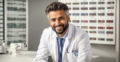 ai generado retrato de un sonriente masculino médico foto