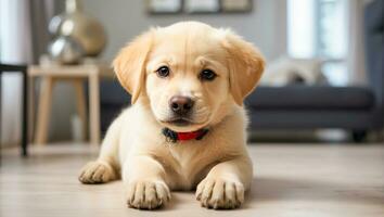 AI generated Cute labrador puppy in the room photo