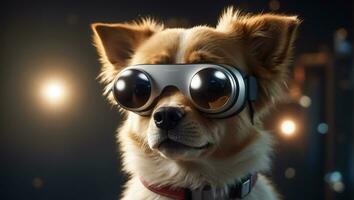 ai generado linda perro con lentes a hogar foto