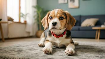 ai generado linda perrito en el casa foto