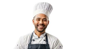 ai generado retrato de un masculino cocinero aislado en blanco antecedentes foto