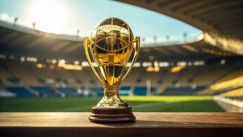 ai generado fútbol americano campeonato oro taza a el estadio foto