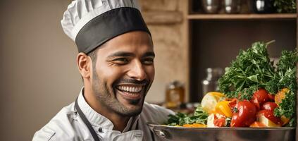 AI generated Portrait of a male cook in the kitchen photo