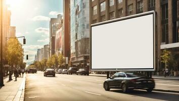 ai generado blanco publicidad bandera en el día calle foto