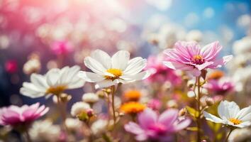 AI generated Beautiful summer flowers in a meadow close-up, background photo