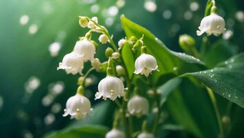 AI generated Beautiful lily of the valley flower close up photo