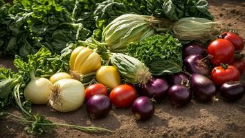 ai generado varios vegetales en el jardín foto