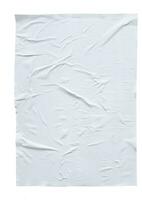 Blank white crumpled and creased paper poster texture isolated on white background photo