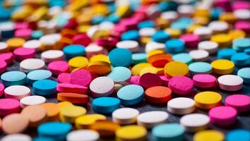 AI generated Colored pharmaceutical capsules background photo