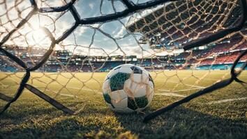 ai generado fútbol pelota malla antecedentes foto