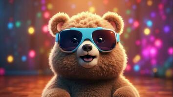 AI generated Cute toy bear in sunglasses photo