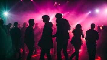 AI generated Silhouettes of people at a disco photo