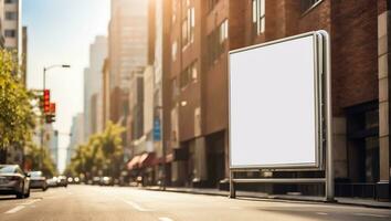 AI generated Blank advertising banner on the day street photo
