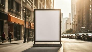 ai generado blanco publicidad bandera en el día calle foto