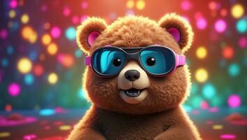 AI generated Cute toy bear in sunglasses photo