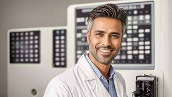 ai generado retrato de un sonriente masculino médico foto