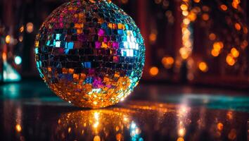 AI generated Beautiful colored disco ball closeup photo