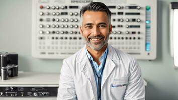 ai generado retrato de un sonriente masculino médico foto