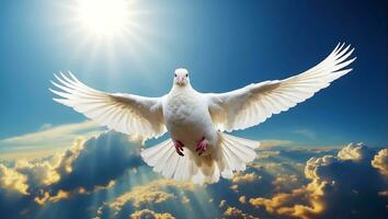 AI generated White dove against the sky with clouds photo