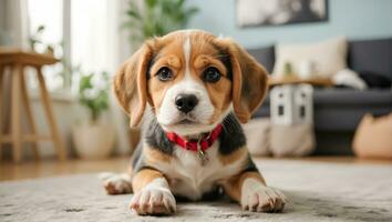 ai generado linda perrito en el casa foto