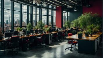 AI generated Empty office with flowerpots photo