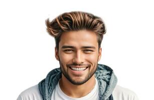 AI generated Happy young guy in a white T-shirt isolated photo