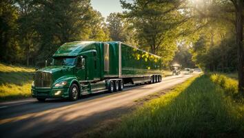 AI generated Truck driving down the road in summer photo