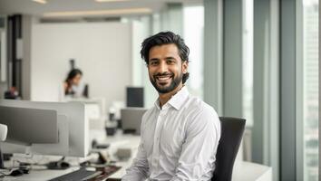 ai generado retrato de un árabe masculino empresario en el oficina foto