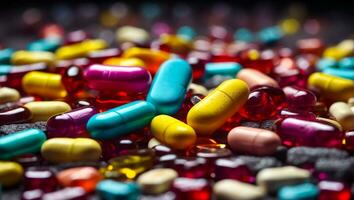 AI generated Colored pharmaceutical capsules background photo
