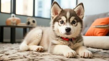 AI generated Cute Husky puppy in the room photo