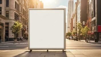 AI generated Blank advertising banner on the day street photo