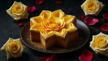 AI generated Beautiful cake with flowers on the table photo