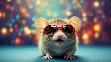 AI generated Cute funny mouse wearing sunglasses photo