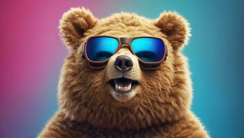 AI generated Cute bear in sunglasses photo