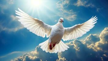 AI generated White dove against the sky with clouds photo