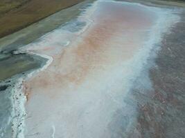 Saline Salt Lake in the Azov Sea coast. Former estuary. View from above. Dry lake. View of the salt lake with a bird's eye view photo