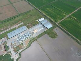 Plant for the drying and storage of grain. Top view. photo