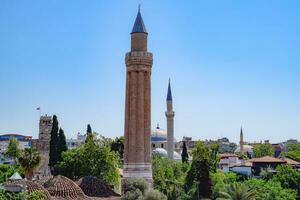 View from the observation deck on the roofs of the old buildings of the old city of Kaleici in Antalya photo