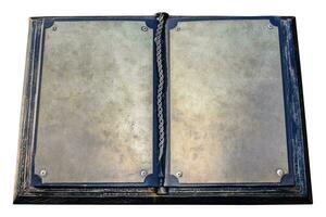 un antiguo metal libro. blanco paginas de un antiguo libro foto