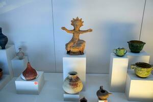 Ancient pottery, vessels and amphorae in Antalya Museum of Antiquities. photo