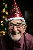 AI generated Senior man party hat and glasses, images of senior citizens photo