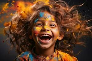 AI generated Girl engaged in colorful painting delight, holi festival images hd photo