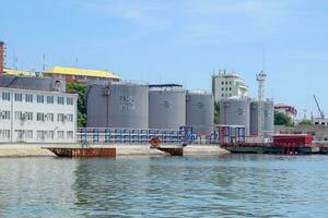 Fuel oil station for ships in the port. tanks with fuel oil. photo