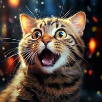 AI generated Surprised cat with mouth agape, showing astonishment and fear, pet photography photo