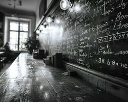 AI generated Chalkboard featuring diverse symbols and information, diverse education and teachers day image photo