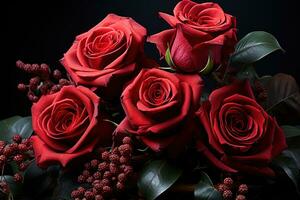 Red roses in soft glow, engagement, wedding and anniversary image photo